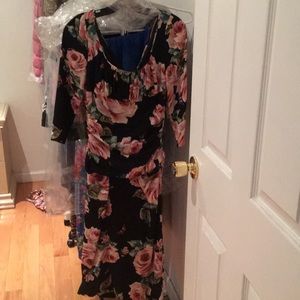 NWT Dolce&Gabbana Black Rose Ruched Silk dress 40